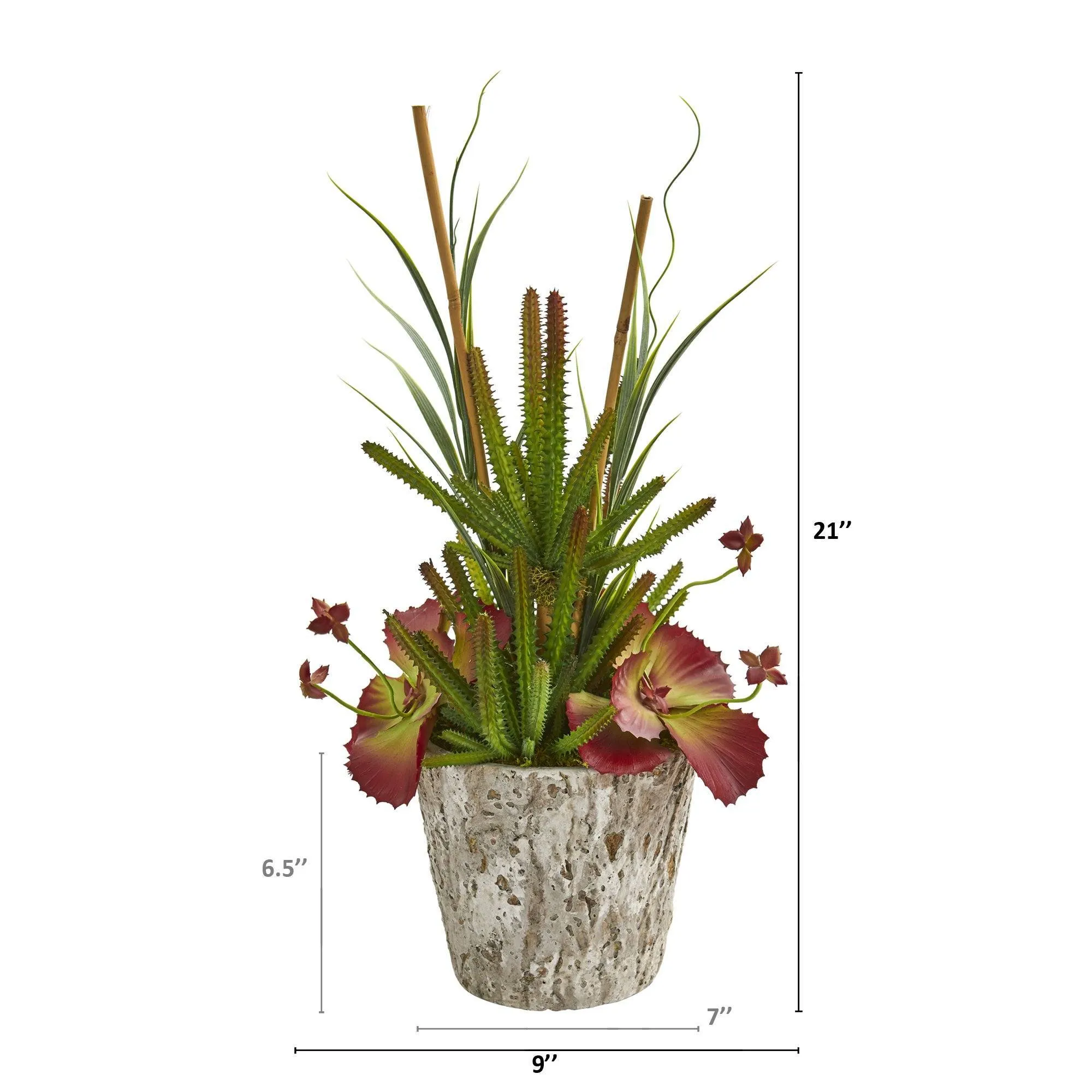 21” Succulent and Grass Artificial Plant in Weathered Oak Planter