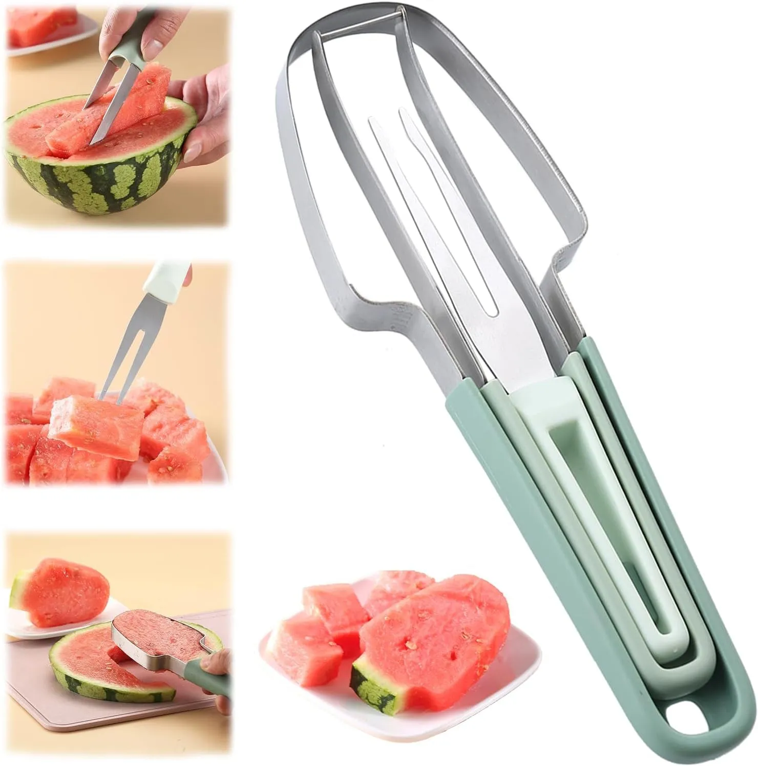 3-In-1 Stainless Steel Watermelon Fork, Slicer And Cutter
