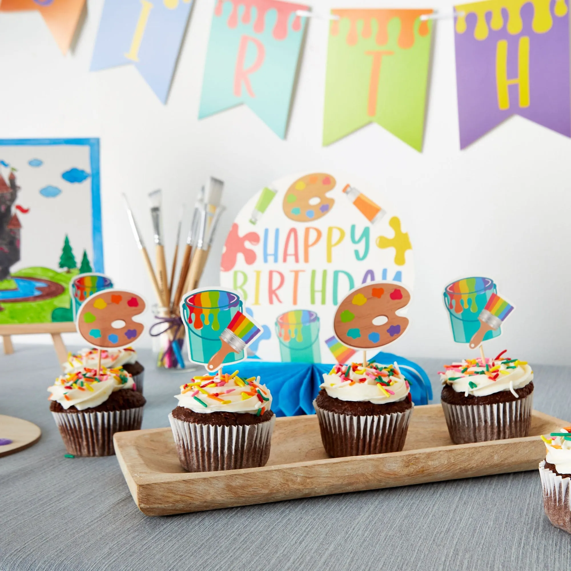 59 Piece Art Birthday Party Decorations Kit with Balloons, Banner, Swirl Cutouts, Honeycomb Table Centerpieces