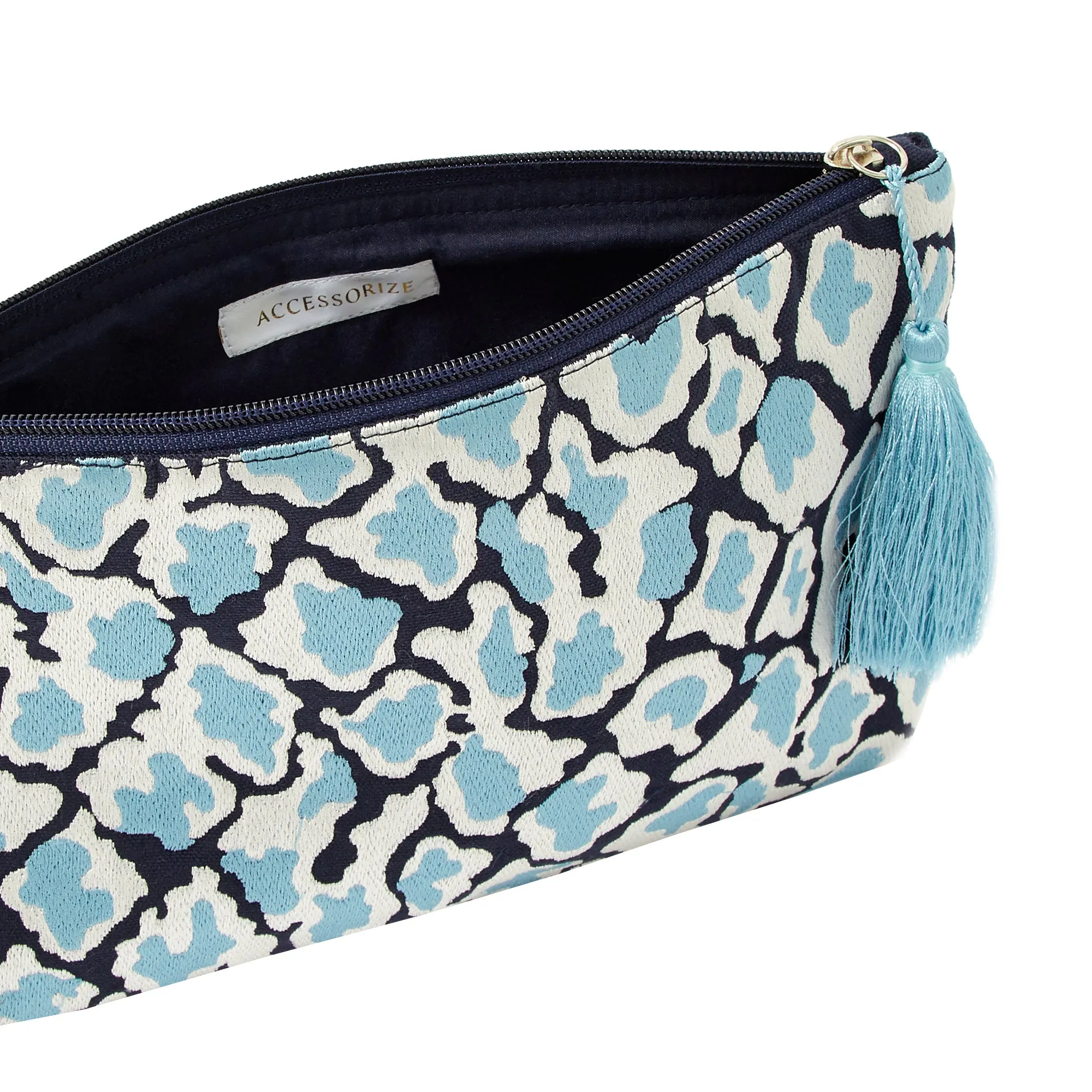 Accessorize London Women's Large Leopard Print Pouch Blue