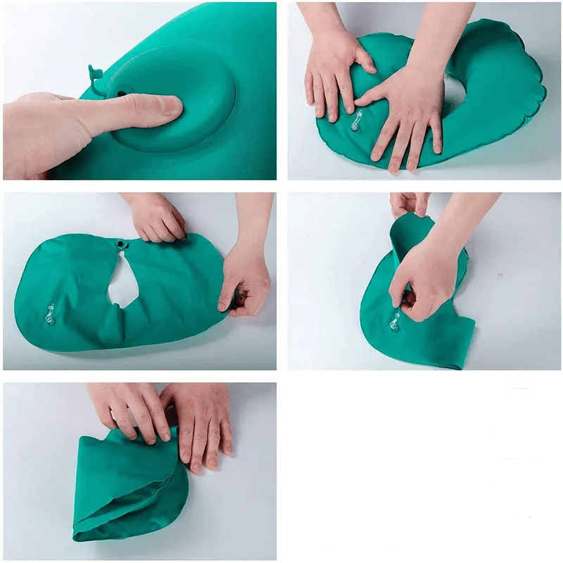 Air Pump U-Shape Inflatable Travel Neck Pillow 150P 183131 Black - Shop Now For Best Deals