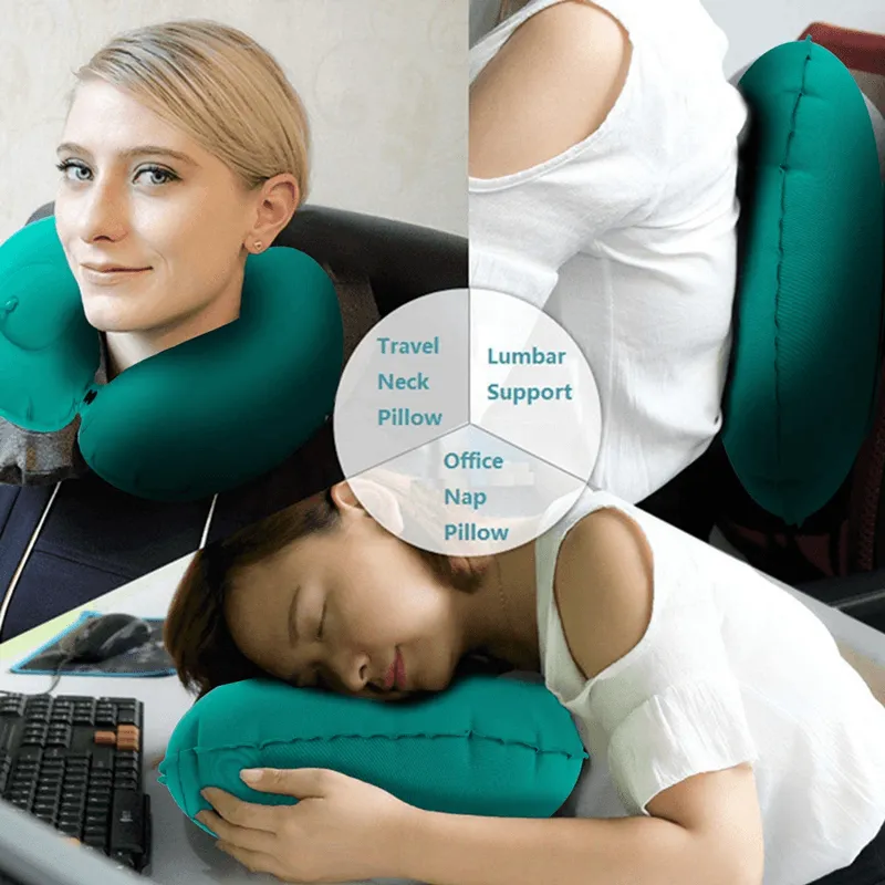 Air Pump U-Shape Inflatable Travel Neck Pillow 150P 183131 Black - Shop Now For Best Deals