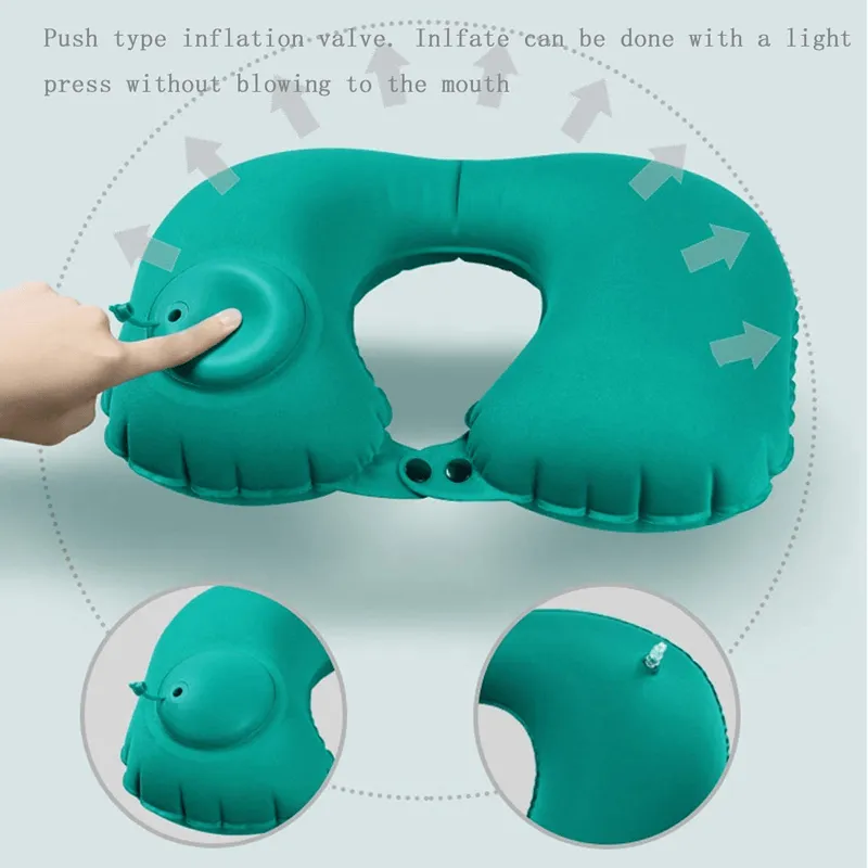 Air Pump U-Shape Inflatable Travel Neck Pillow 150P 183131 Black - Shop Now For Best Deals