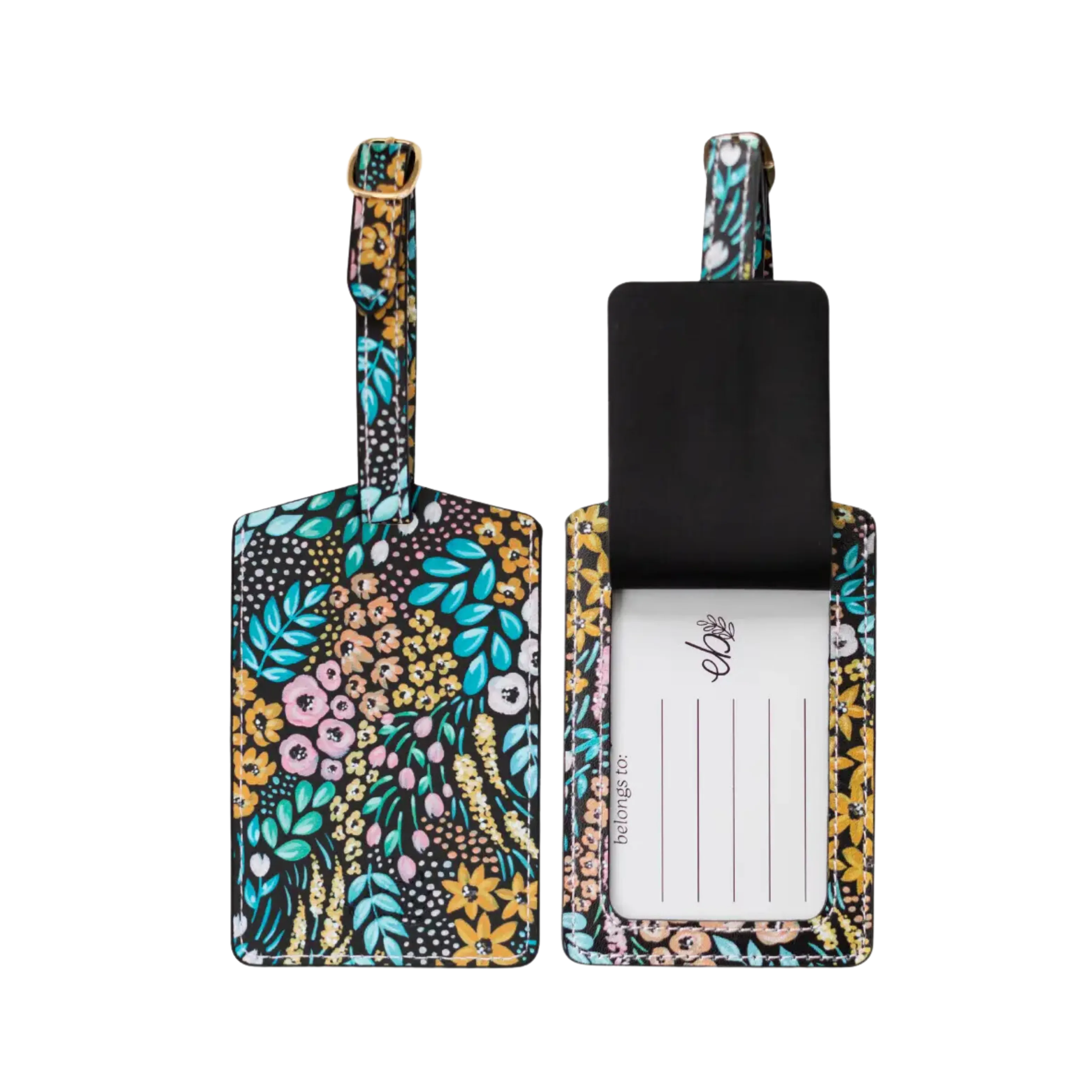 Black Floral Luggage Tag