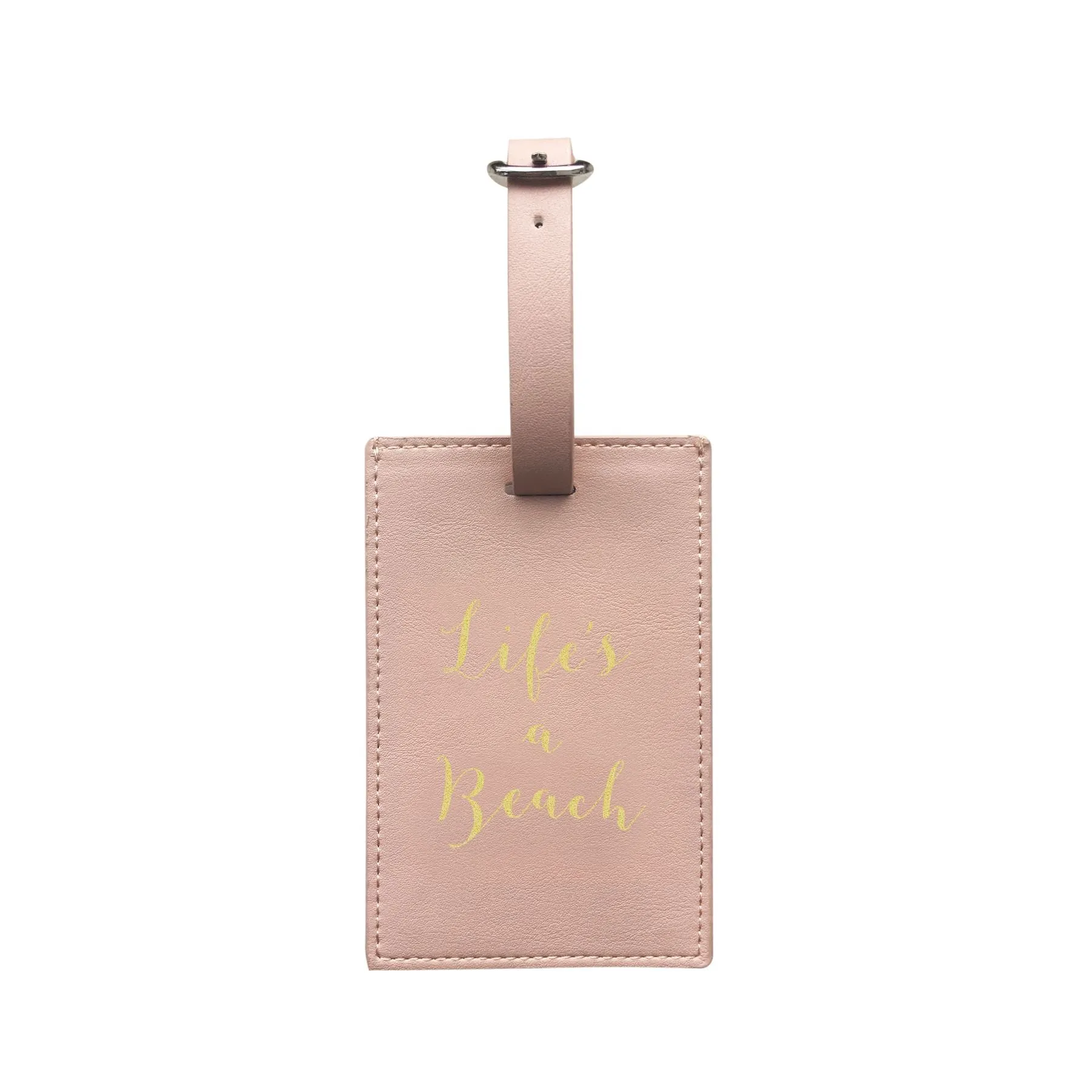Bombay Duck - Life's A Beach - Soft Pink/Gold Luggage Tag - Printed Faux Leather