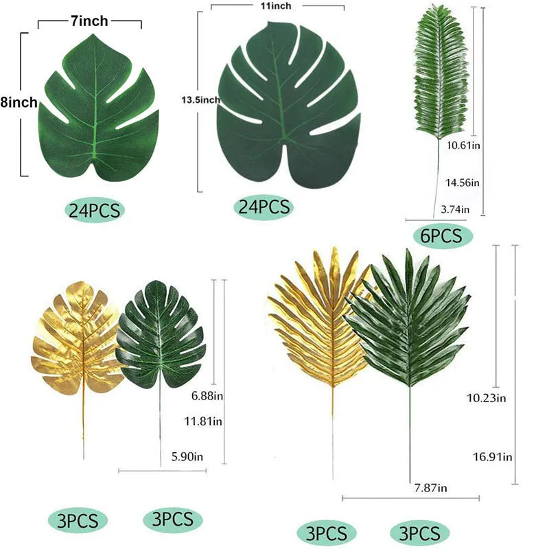 Bulk 66pcs Palm Leaves for Tropical Party Greenery Golden Leaves Artificial Wholesale