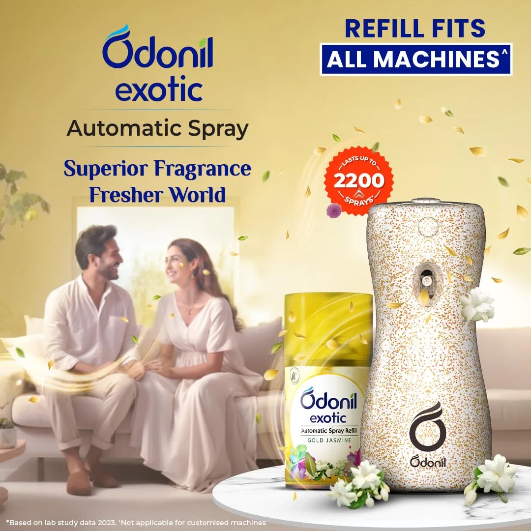 DABUR Odonil Exotic Automatic Spray - 225Ml | Machine   1 Refill | Gold Jasmine | 2X Long Lasting | 2200 Sprays Guaranteed | Lasts Upto 60 Days