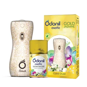 DABUR Odonil Exotic Automatic Spray - 225Ml | Machine   1 Refill | Gold Jasmine | 2X Long Lasting | 2200 Sprays Guaranteed | Lasts Upto 60 Days