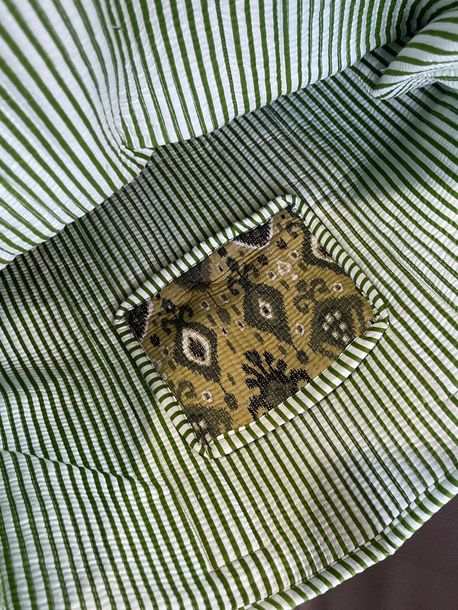 Handmade Boho Cotton Green Ikat Quilted Bags Beach Tote Bag