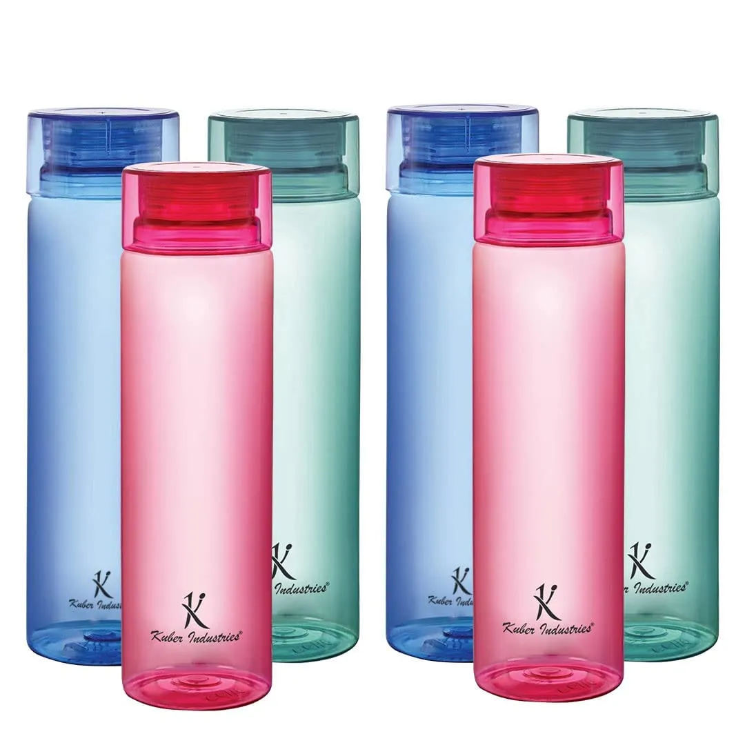Kuber Industries BPA Free Plastic Water Bottles | Breakproof, Leakproof, Food Grade PET Bottles | Water Bottle for Kids & Adults | Plastic Bottle Set of 6 |Blue (Pack Of 4)
