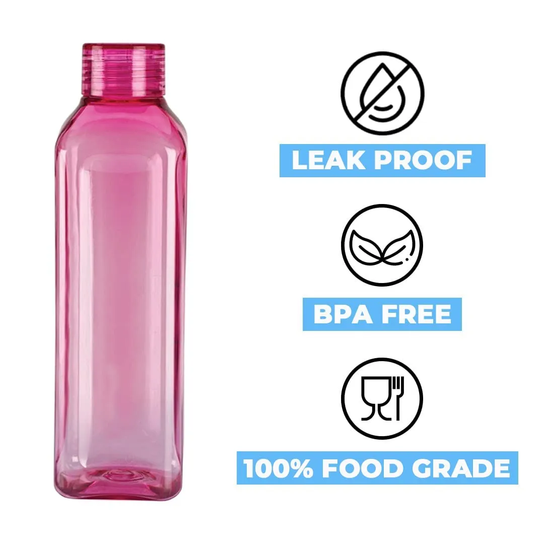 Kuber Industries BPA Free Plastic Water Bottles | Unbreakable, Leak Proof, 100% Food Grade Plastic | For Kids & Adults | Refrigerator Plastic Bottle Set of 6|Pink (Pack Of 4)