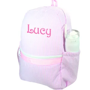 Personalized Backpack by Mint  Medium Pink Seersucker