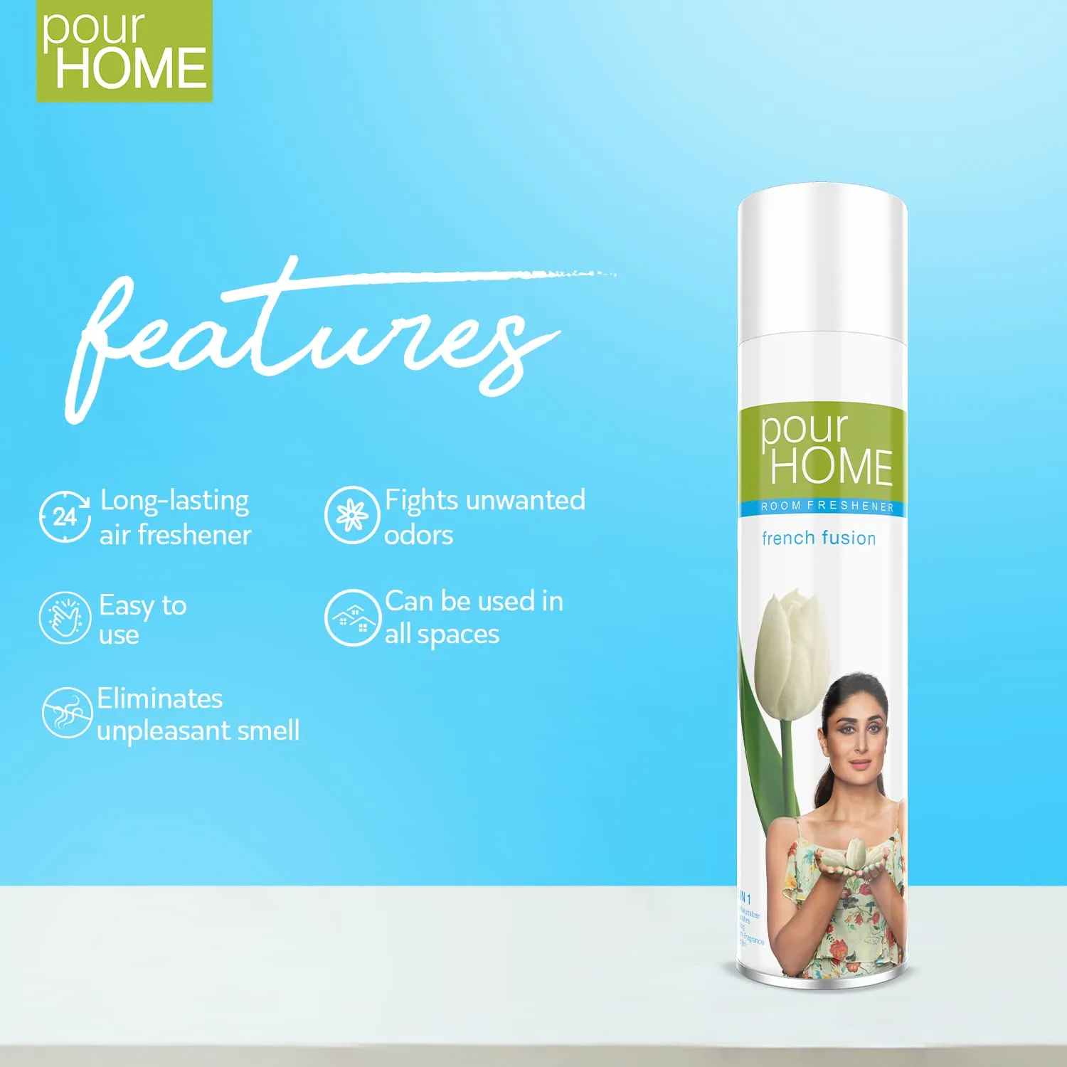 POUR HOME French Fusion Room Air Freshener Spray - 220ML Each (Pack of 2) | Long-Lasting Fragrance - Reduces Odours - Suitable for Home & Office