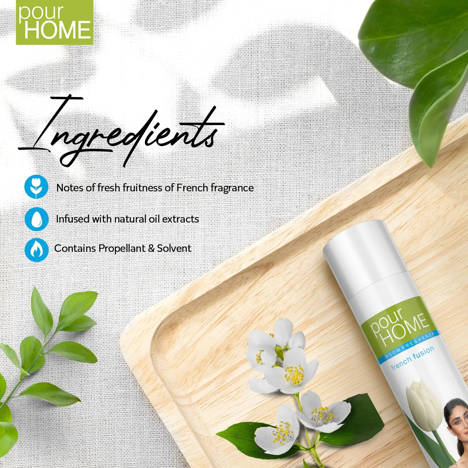 POUR HOME French Fusion Room Air Freshener Spray - 220ML Each (Pack of 2) | Long-Lasting Fragrance - Reduces Odours - Suitable for Home & Office