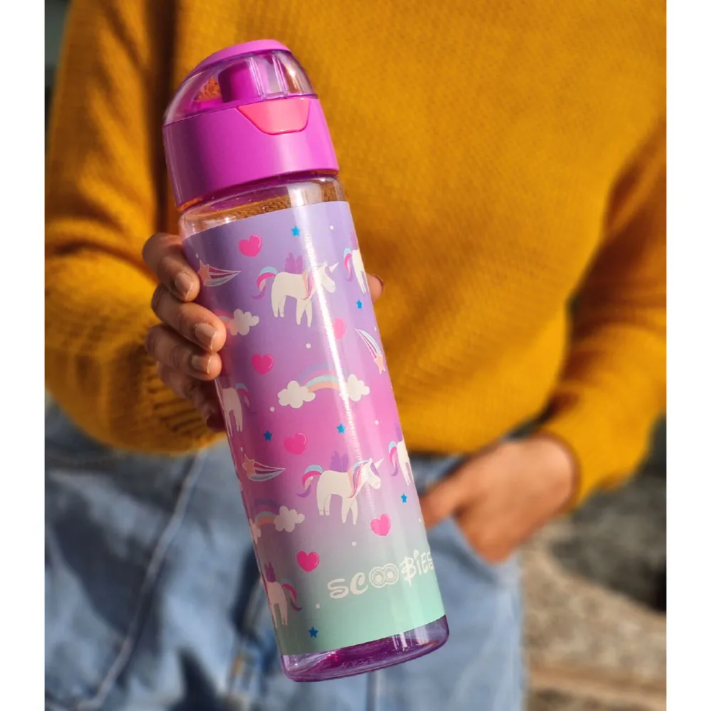 Scoobies Tritan Bottle | Unicorn Design | With Push Lock Button | Easy to Carry | 750 ML