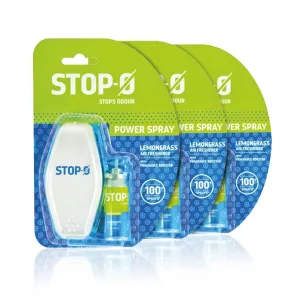 Stop-O One Touch Power Spray| Pack of 3 Lemongrass Air Freshener Spray for Bathroom/Toilet |Fresh Lemongrass Fragrance | 1 Dispenser   1 Refill per pack