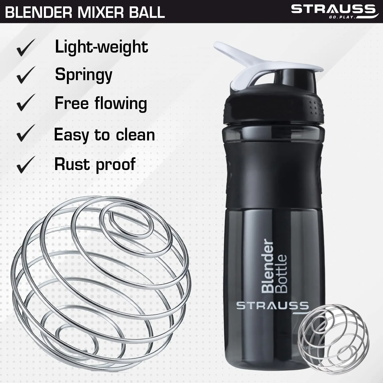 Strauss Blender Protein Shaker Bottle | Gym Shaker | Sipper Bottle | Gym Bottle