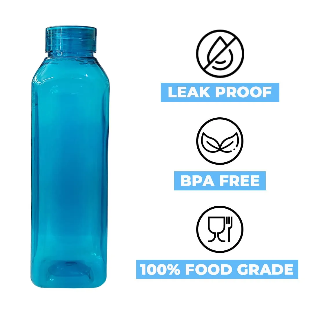 Urbane Home BPA Free Plastic Water Bottles | Unbreakable, Leak Proof, 100% Food Grade Plastic | For Kids & Adults | Refrigerator Plastic Bottle Set of 6|Blue