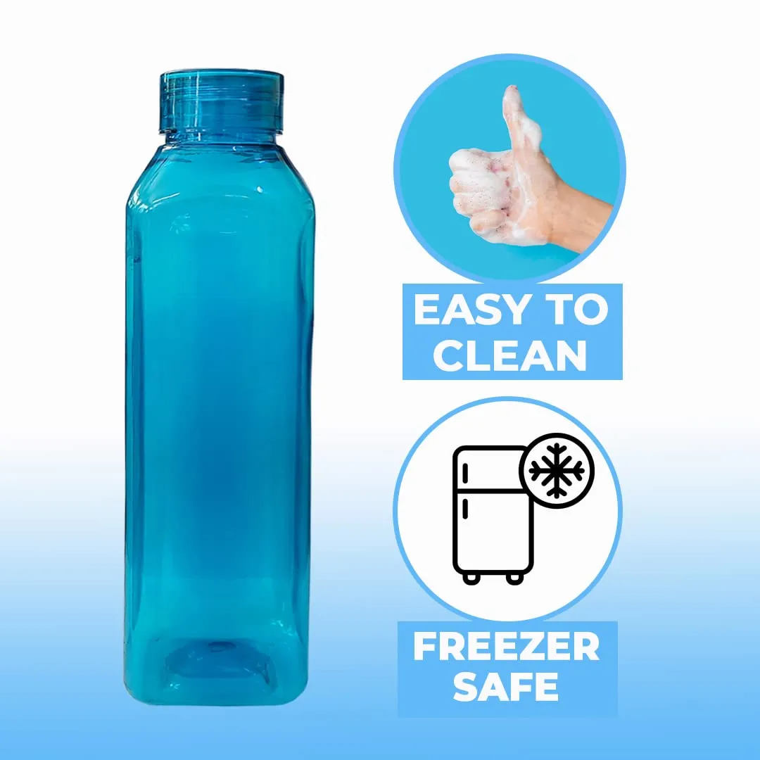 Urbane Home BPA Free Plastic Water Bottles | Unbreakable, Leak Proof, 100% Food Grade Plastic | For Kids & Adults | Refrigerator Plastic Bottle Set of 6|Blue