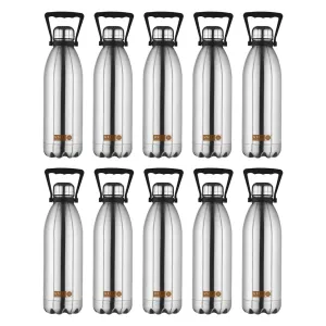 USHA SHRIRAM Insulated Stainless Steel Water Bottle (1.5L - Pack of 10) | Hot for 18 Hours, Cold for 24 Hours | Water Bottle for Home, Office & Kids | Rust-Free, Durable & Leak-Proof | Silver